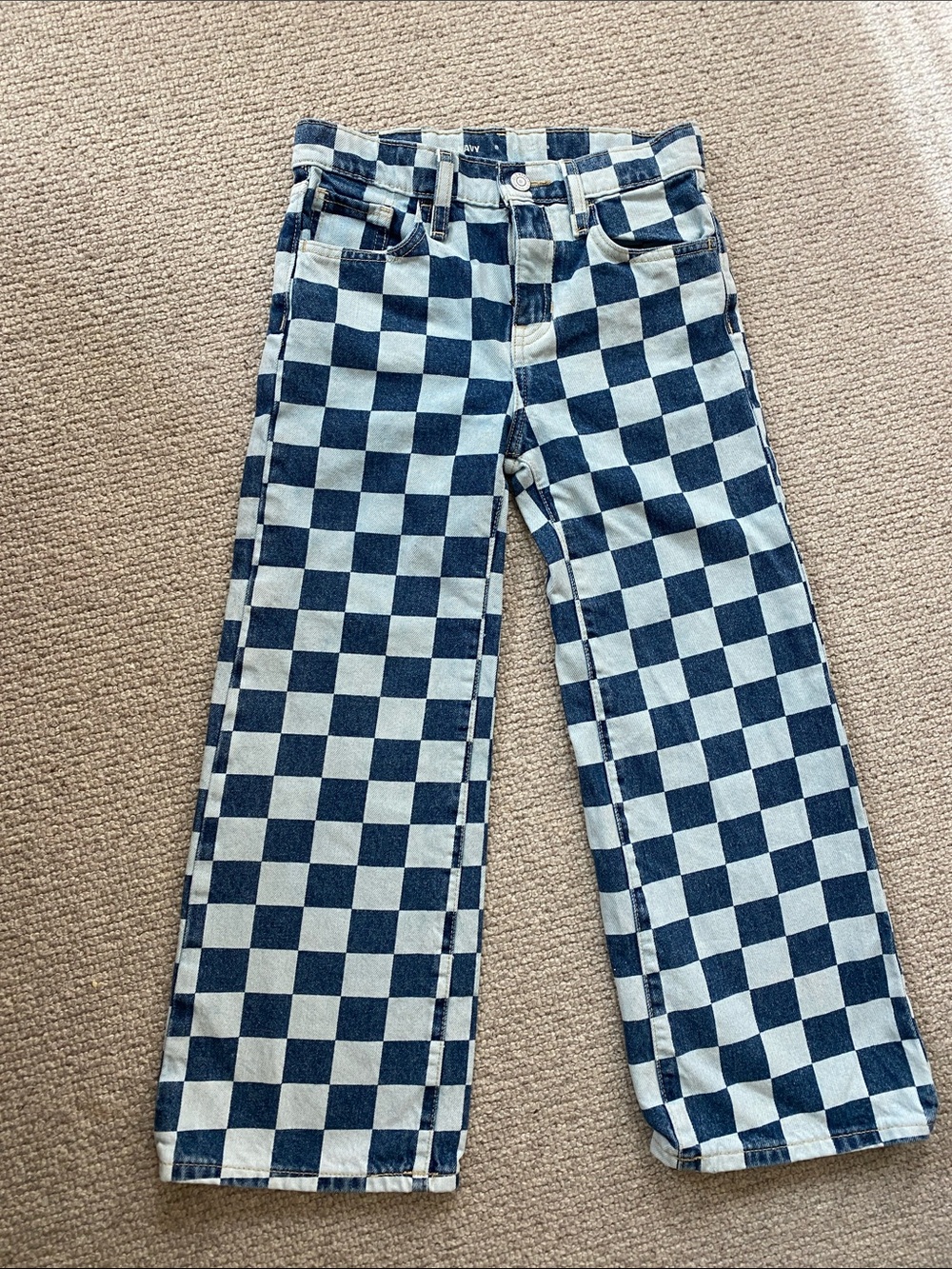Old Navy Checkerboard Wide-Leg Jeans - Blue/Cream